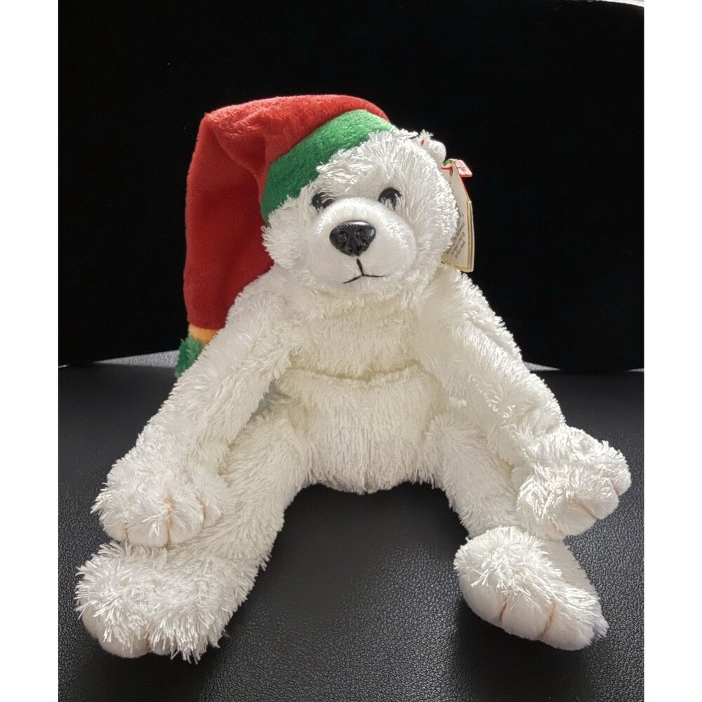 Vtg 2002 TY Beanie Baby SNOWDRIFT Polar Bear (5.5") Plush Santa Hat Kids NOS